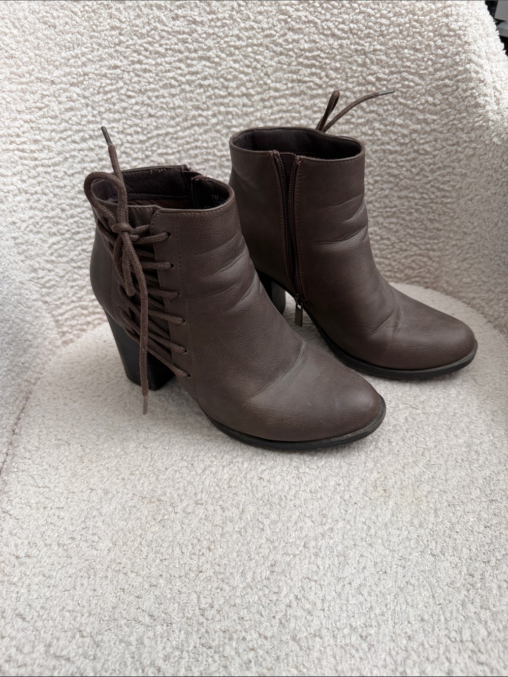 Brown Lace-Up Side-Zip Ankle Booties